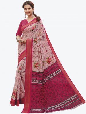 Pink Linen Cotton Designer Saree small FABSA20673
